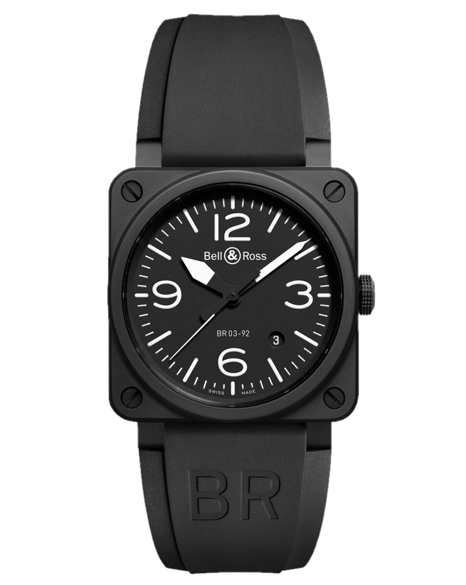 Bell & Ross BR 03-92 Black Matte 42mm, Black Ceramic Case, Black Dial, Black Rubber Strap