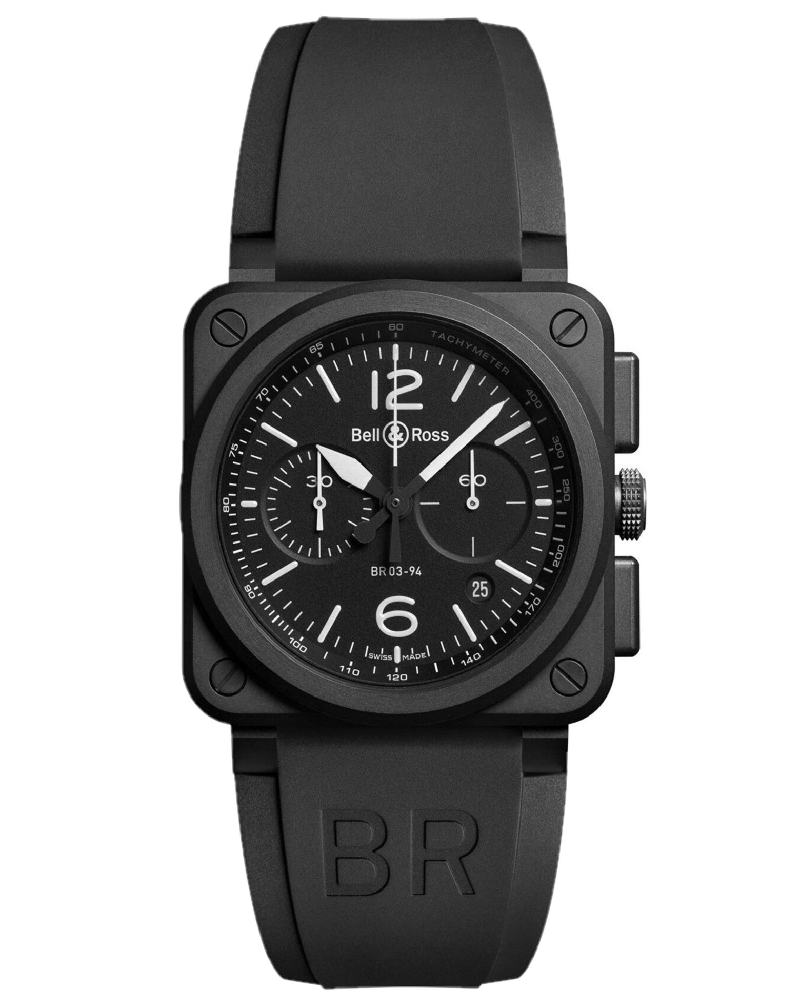 Bell & Ross BR 03-94 Black Matte 42mm, Black Ceramic Case, Black Dial, Black Rubber Strap