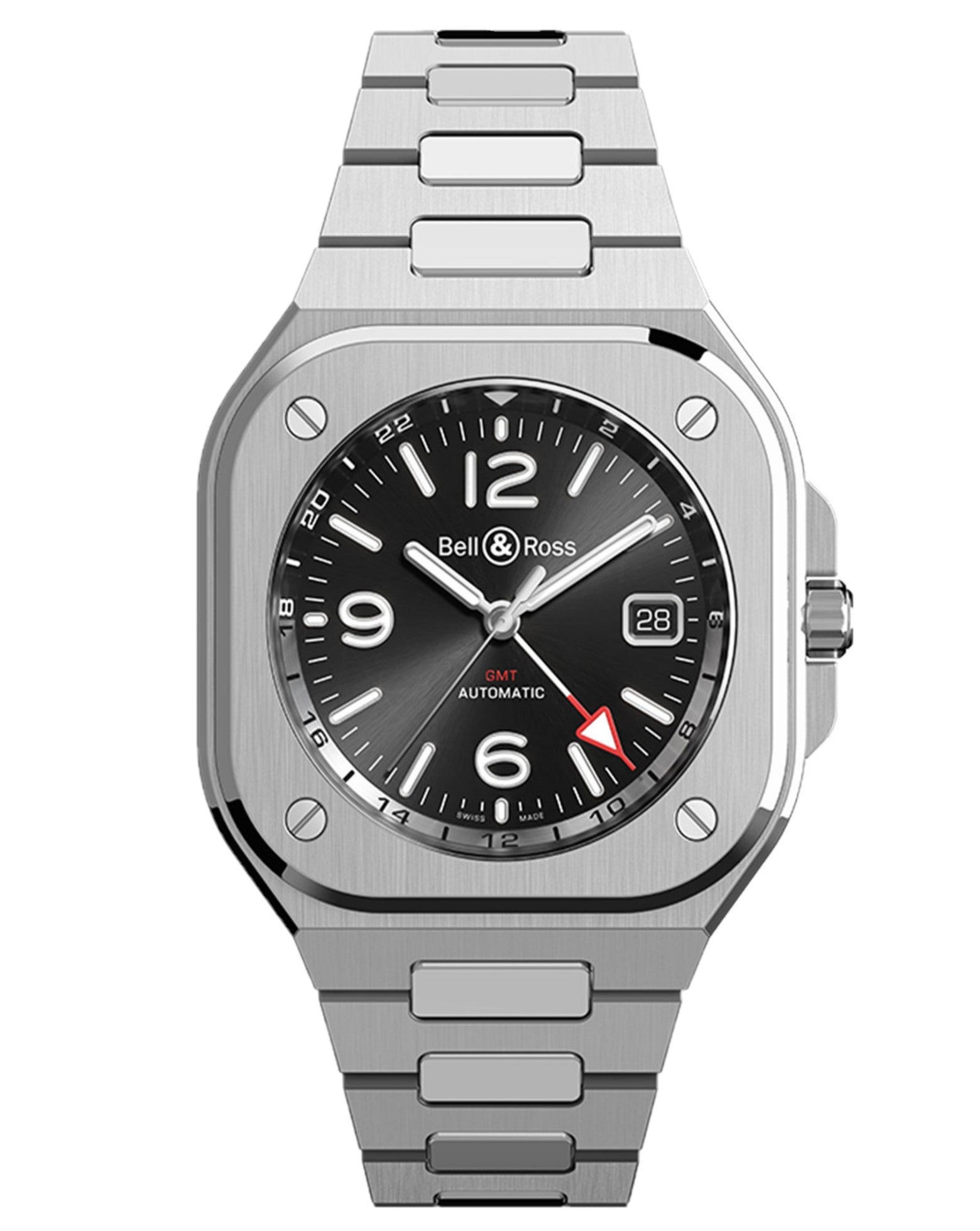 Bell & Ross BR 05 Black Steel GMT 41mm, Steel Case, Black Sunray Dial