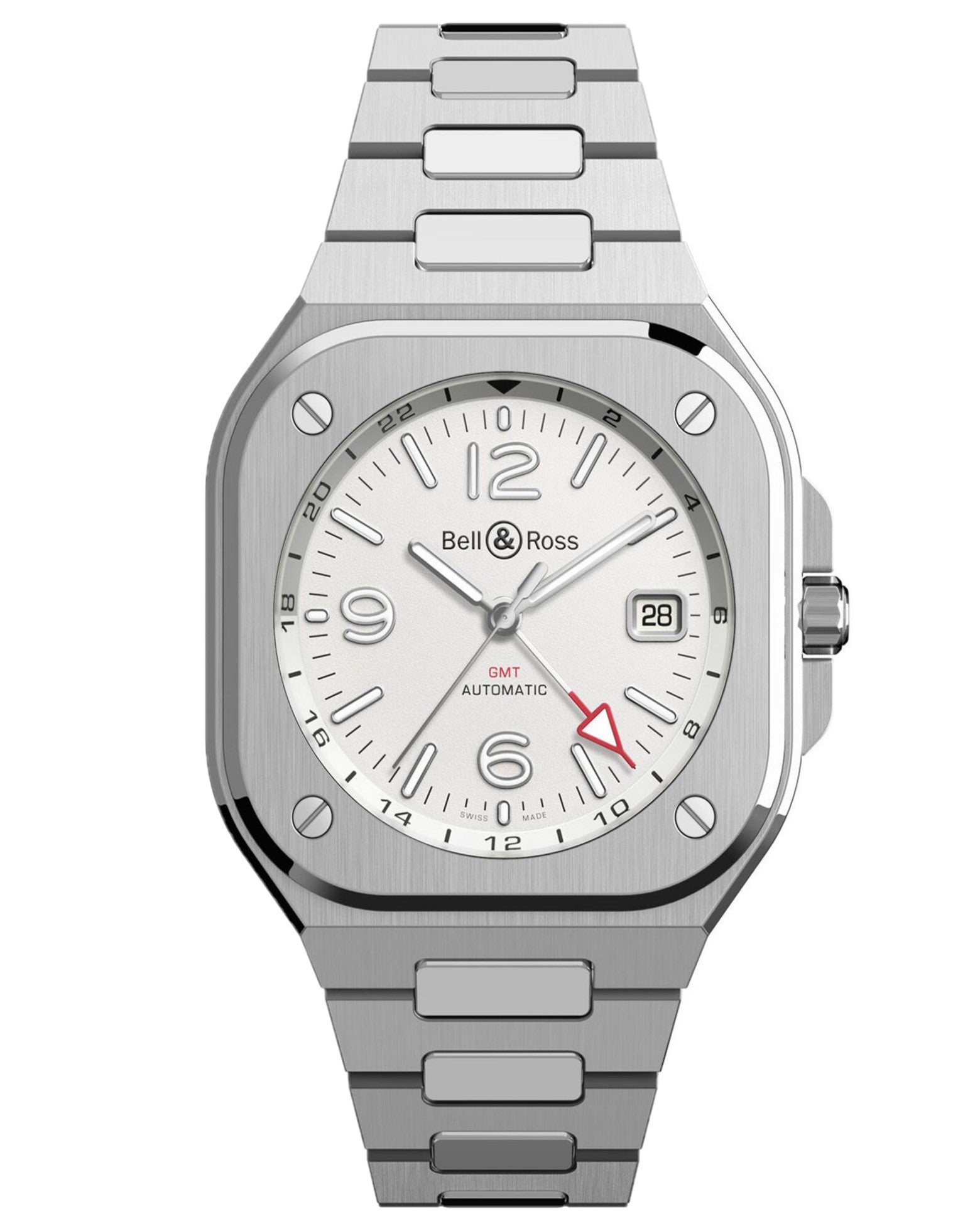 Bell & Ross BR 05 GMT White 41mm, Steel Case, Silver Dial, Steel Bracelet