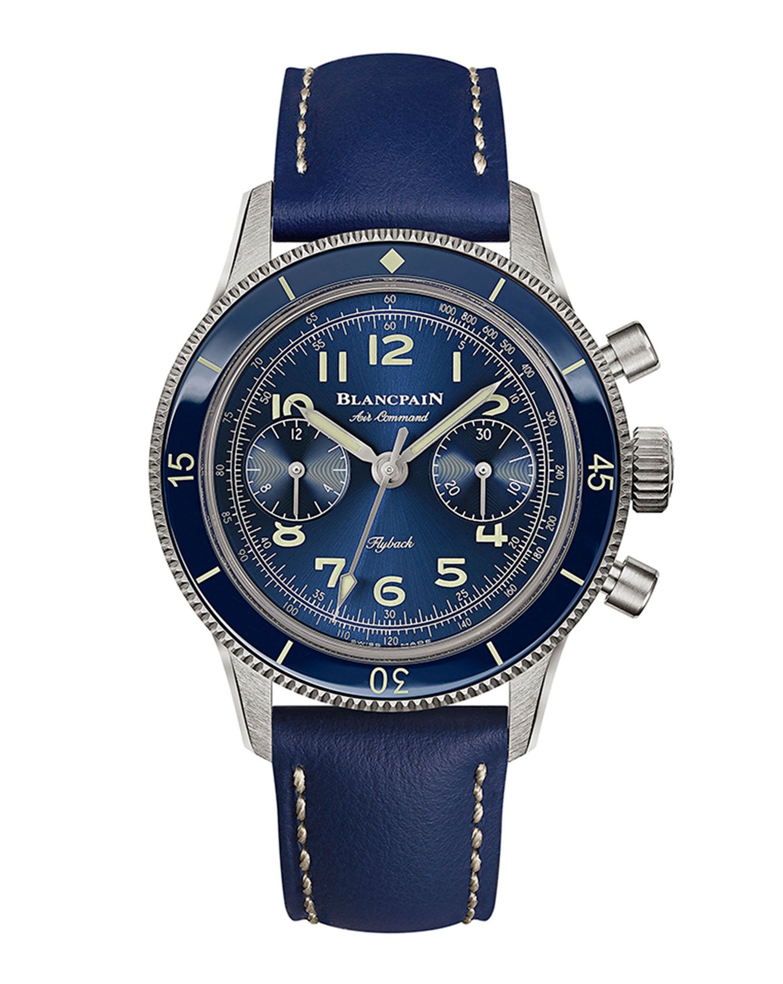 Blancpain Air Command 36.2mm, Titanium Case, Blue Dial, Blue Leather Strap