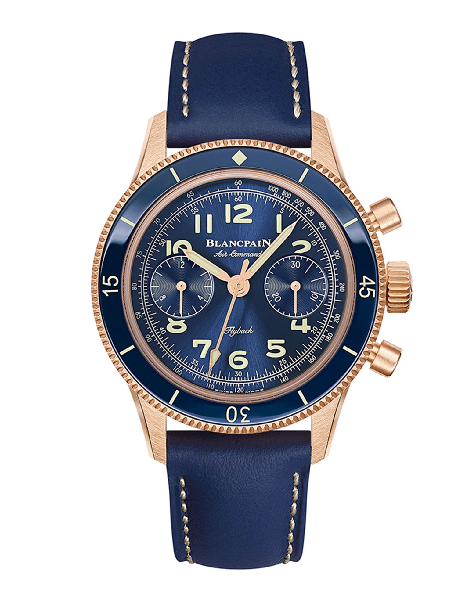 Blancpain Air Command 42.5mm, Red Gold Case, Blue Dial, Blue Leather Strap