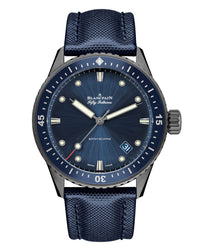 Blancpain Fifty Fathoms Bathyscape 43.6mm, Ceramic Case, Blue Dial, Blue Canvas Strap