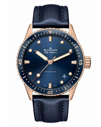 Blancpain Fifty Fathoms Bathyscaphe, 43mm, 18ct Sedna Gold, Blue Dial, Sail-Canvas Strap