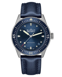 Blancpain Fifty Fathoms Bathyscaphe, 38mm, Brushed Steel, Blue Dial, Blue Canvas Strap