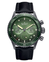 Blancpain Fifty Fathoms Bathyscaphe Chronographe Flyback, 43.6mm, Black Satin-Brushed Ceramic, Tropical green Dial, Black Canvas Strap