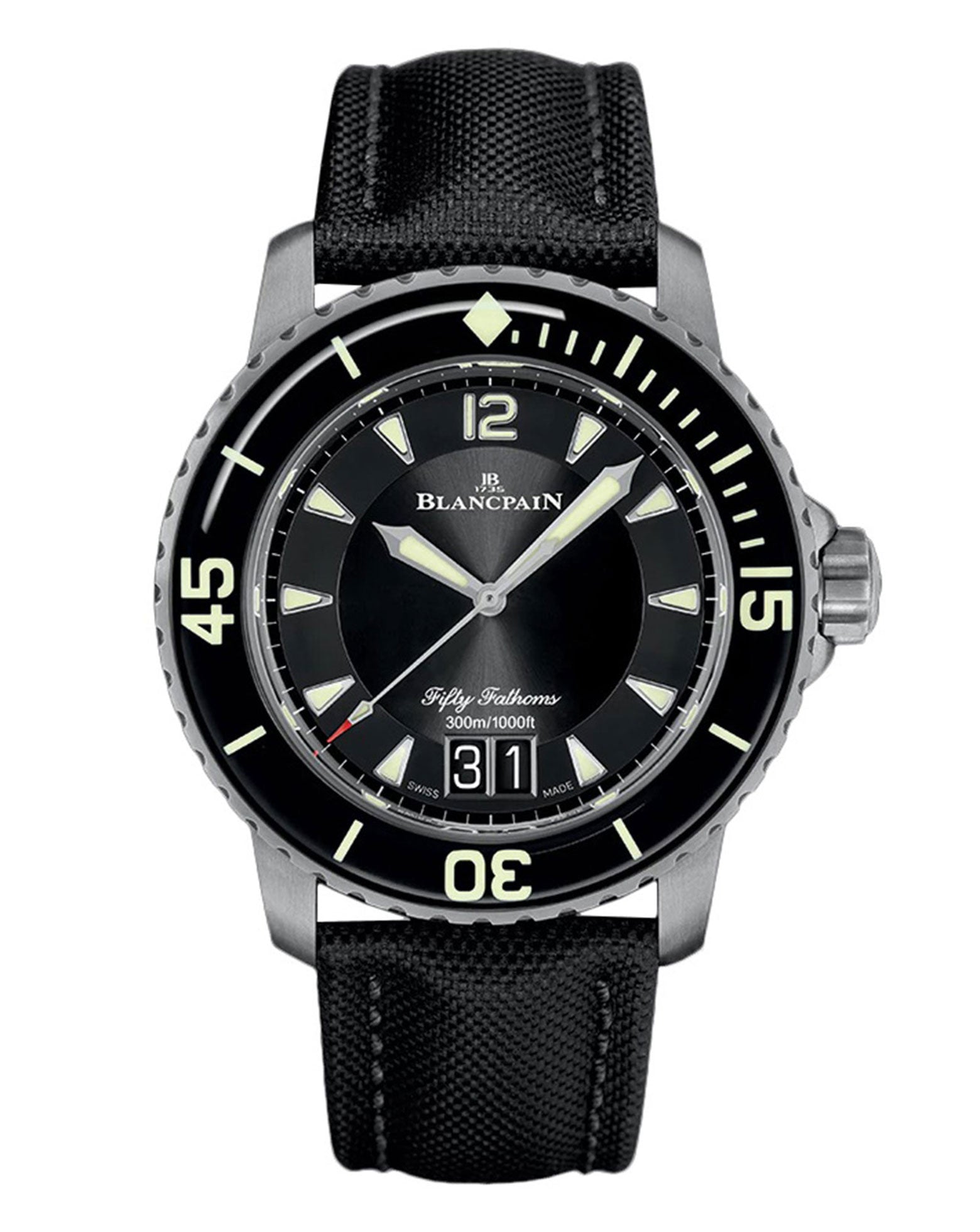 Blancpain Fifty Fathoms Grande Date Bathyscape 45mm, Titanium Case, Black Dial, Black Canvas Strap