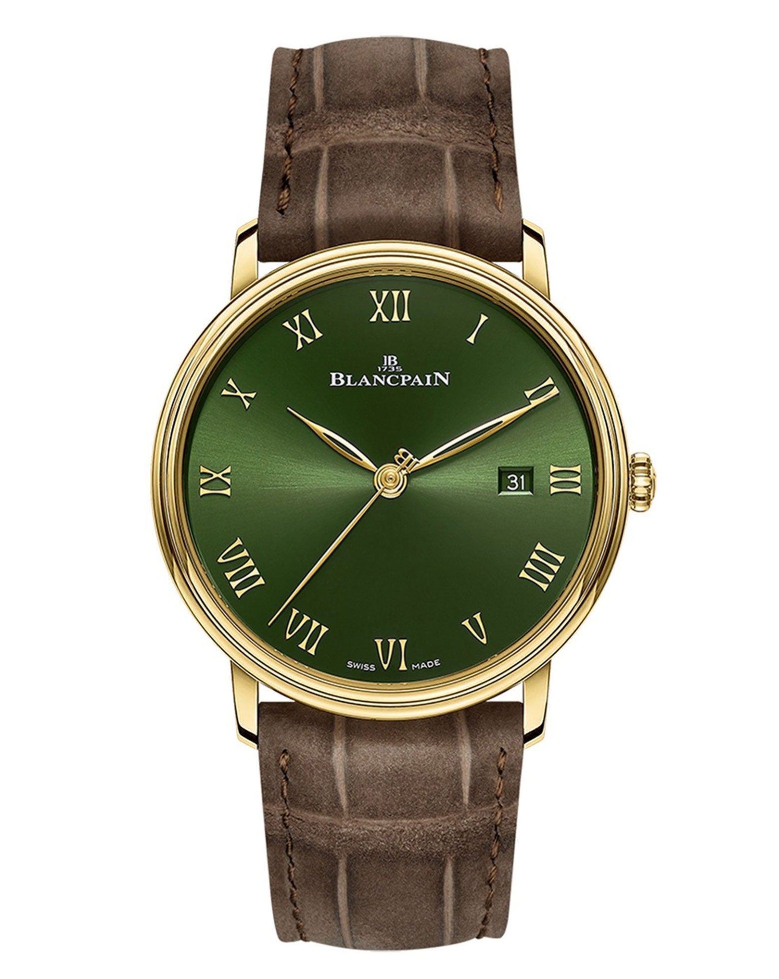 Blancpain Villeret Extraplate, Date, Seconds, Steel, Green Dial, Self-Winding, Diameter 40 mm, 100 h Power Reserve, Alligator Strap