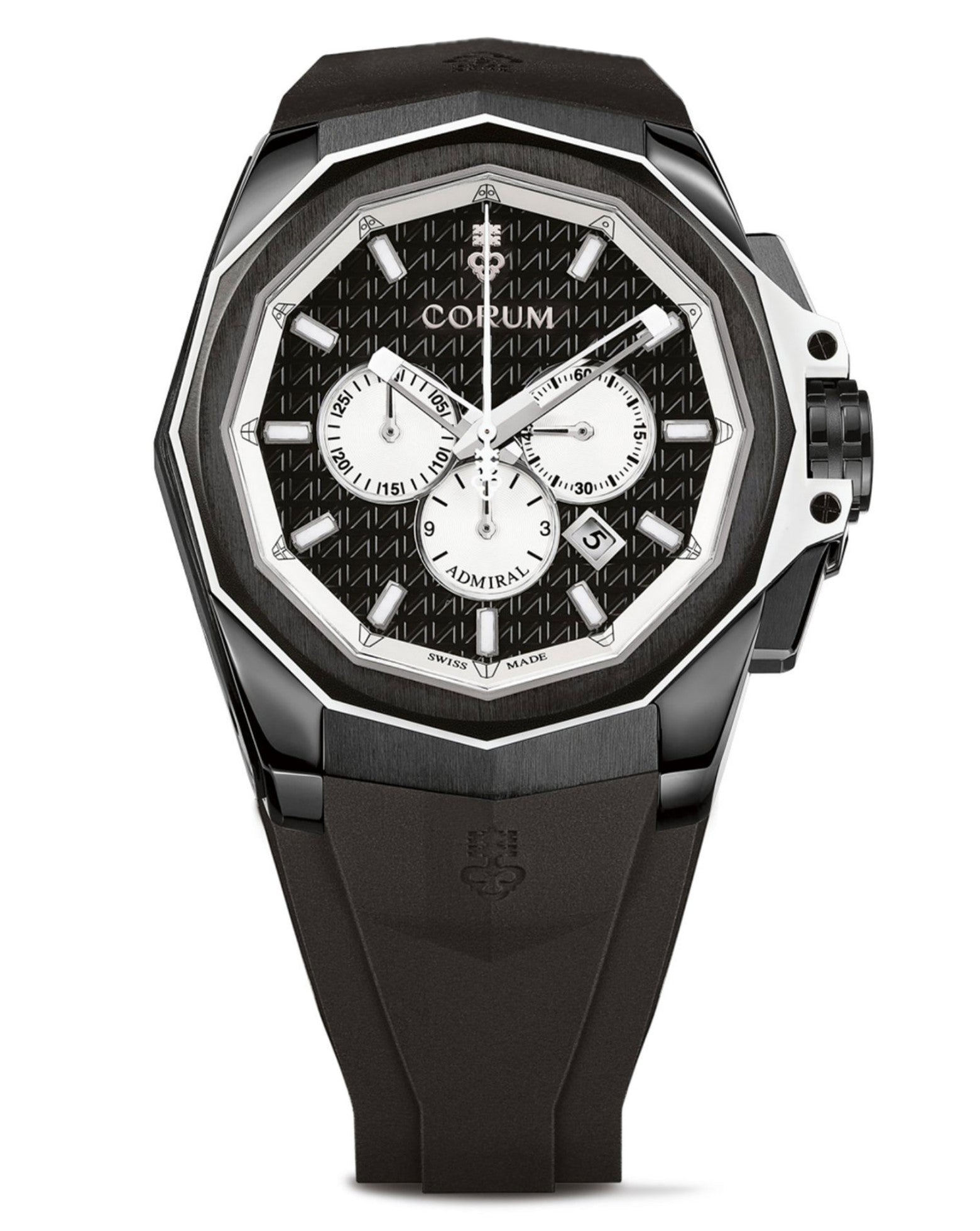 Corum Admiral Chronograph 45mm, Titanium with PVD Case, Black & Silver Dial, Black Rubber Strap