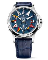 Corum Admiral Legend 42mm Automatic, St-Steel Watch, Blue Dial with Nautical Color Flags, Automatic, Alligator Strap, St-Steel Clasp