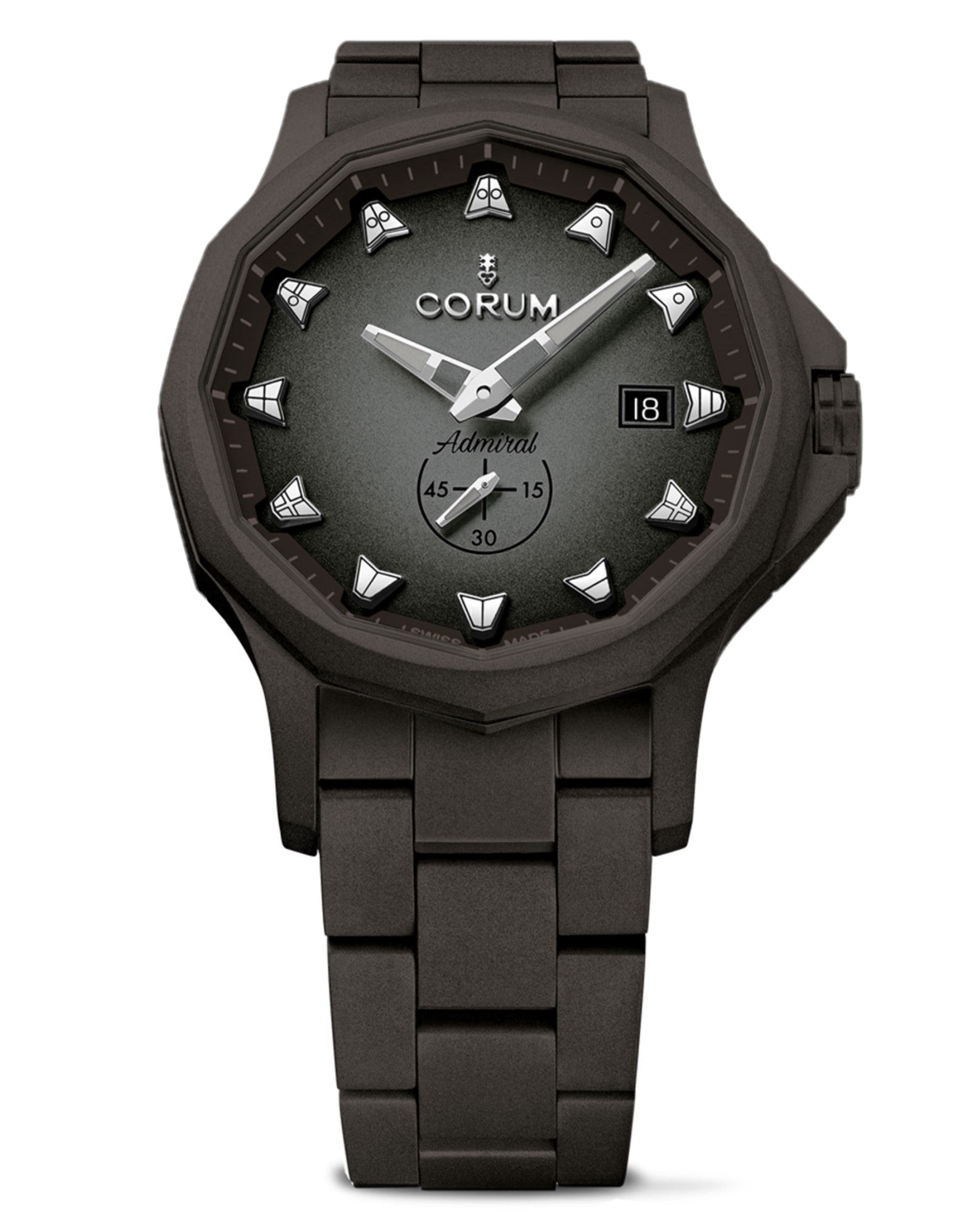 Corum Admiral Legend 42mm Automatic Sandblast gunmetal grey DLC treatment case and bracelet Gunmetal grey dial