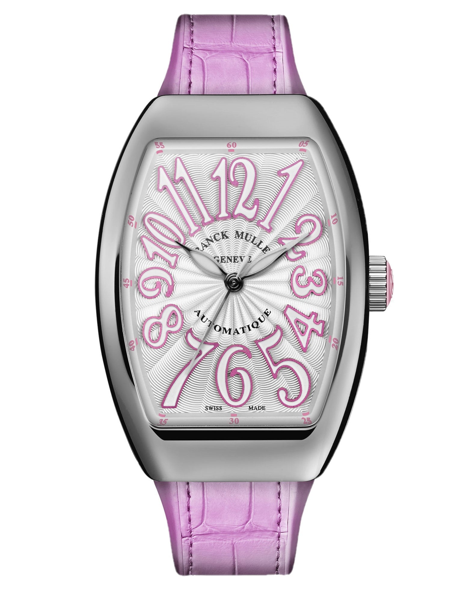 Franck Muller Vanguard Lady 32mm, White Dial, Pink Leather on Rubber Strap