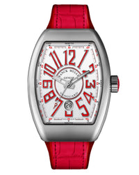 Franck Muller Vanguard Mens 41mm, White Dial, Red Croco/Rubber Strap
