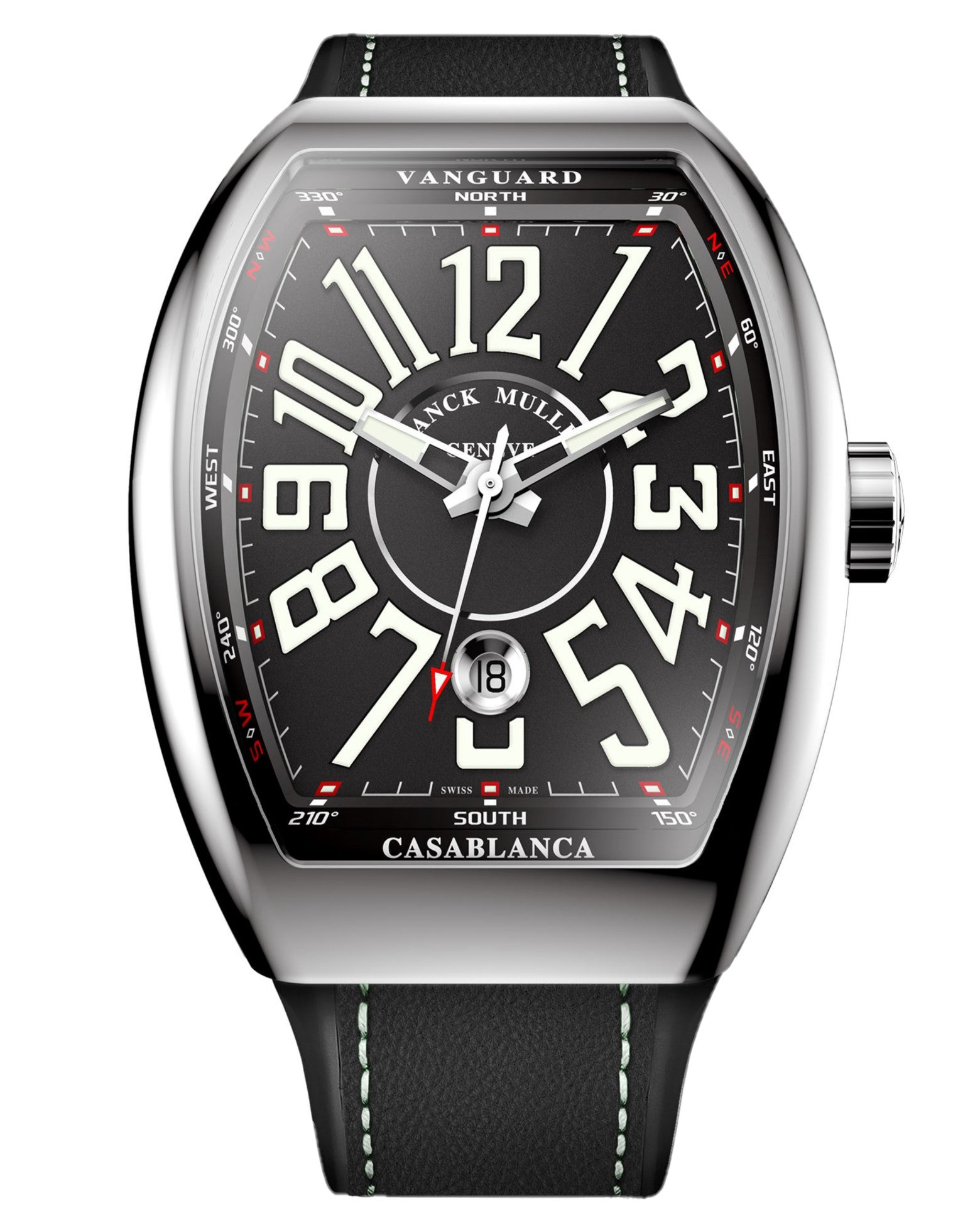 Franck Muller Vanguard Casablanca 41mm, Black Dial, Black Leather on Rubber Strap
