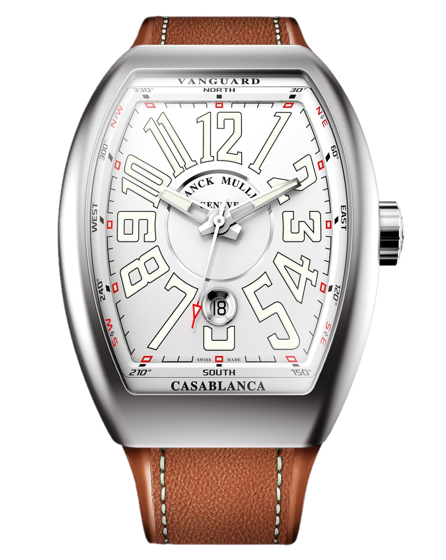 Franck Muller Vanguard Casablanca 41mm, White Dial, Brown Leather on Rubber Strap