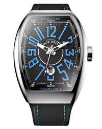 Franck Muller Vanguard Casablanca 43mm, Black & Blue Dial, Black & Blue Leather on Rubber Strap