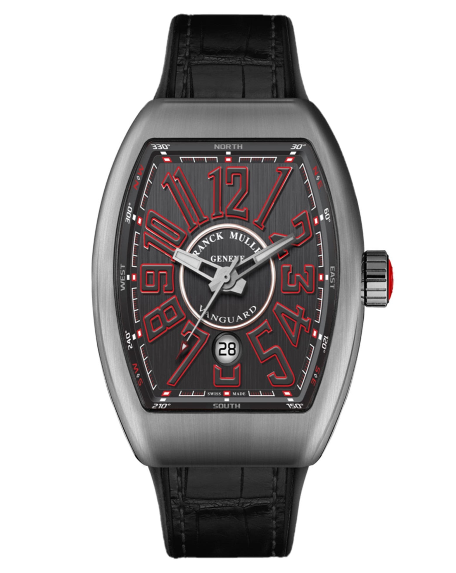Franck Muller Vanguard Mens 45mm, Black Dial, Black Croco/Rubber Strap