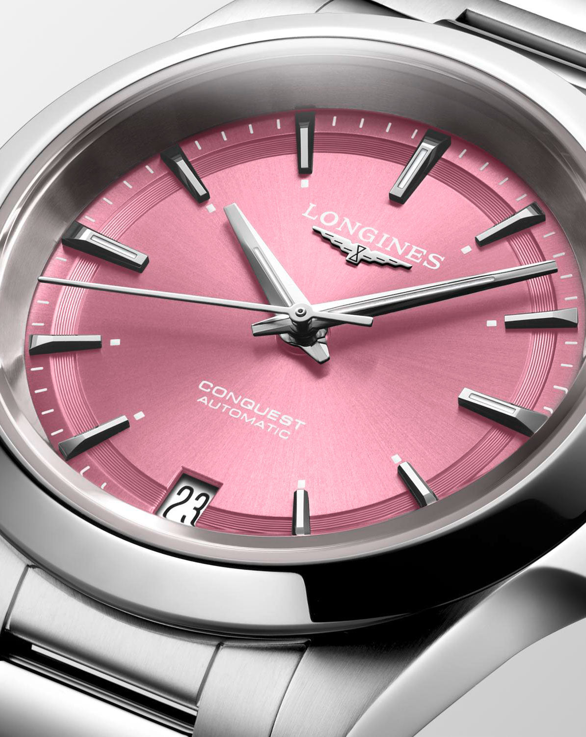 Longines Conquest Automatic 34mm, Stainless Steel, Pink Dial