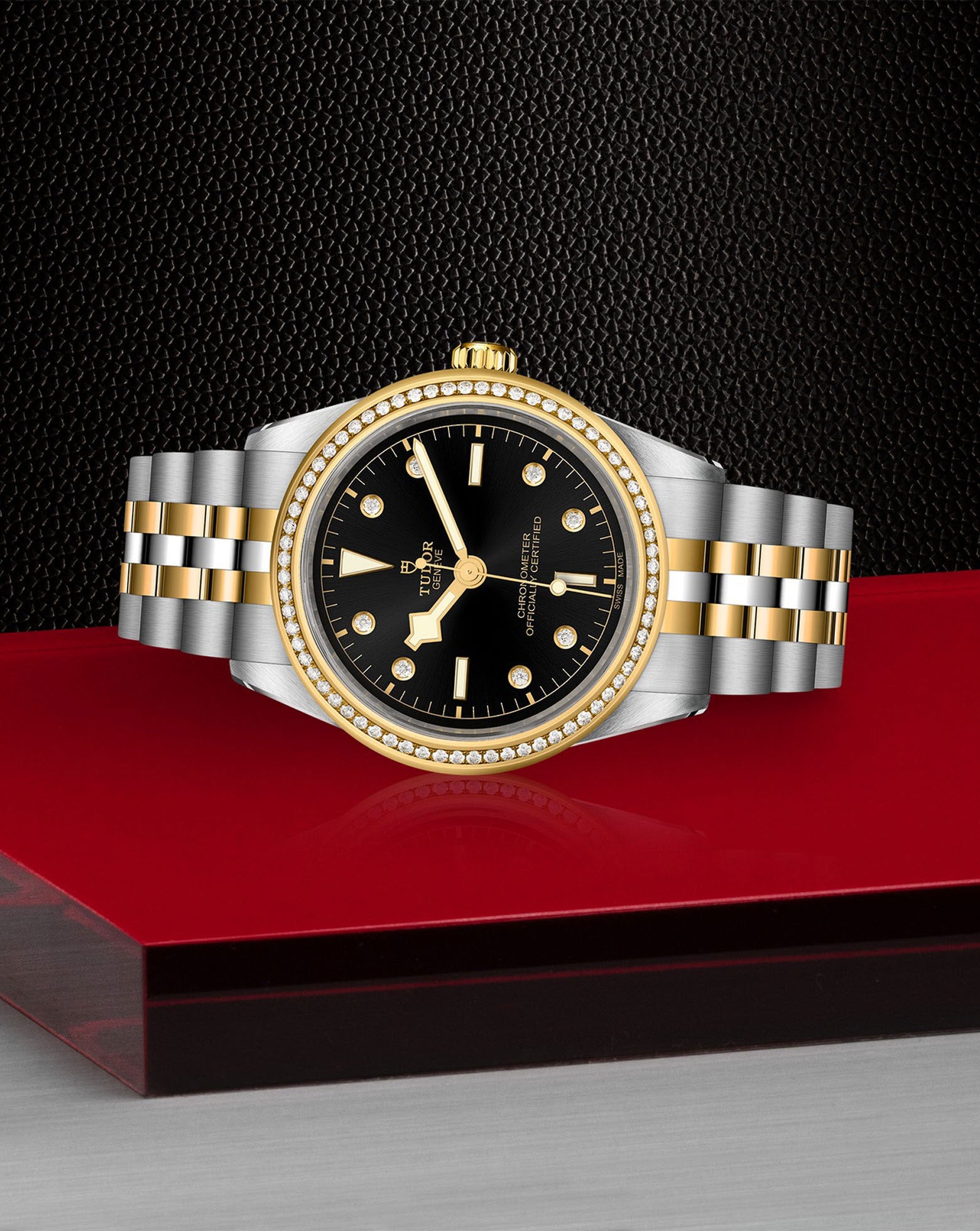 TUDOR Black Bay 39 S&G, Steel Case, Black Dial with Diamond Hour markers, Steel and Yellow Gold Bracelet
