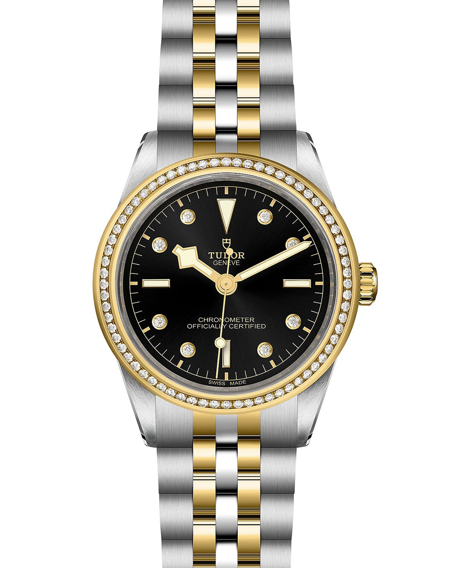 TUDOR Black Bay 39 S&G, Steel Case, Black Dial with Diamond Hour markers, Steel and Yellow Gold Bracelet