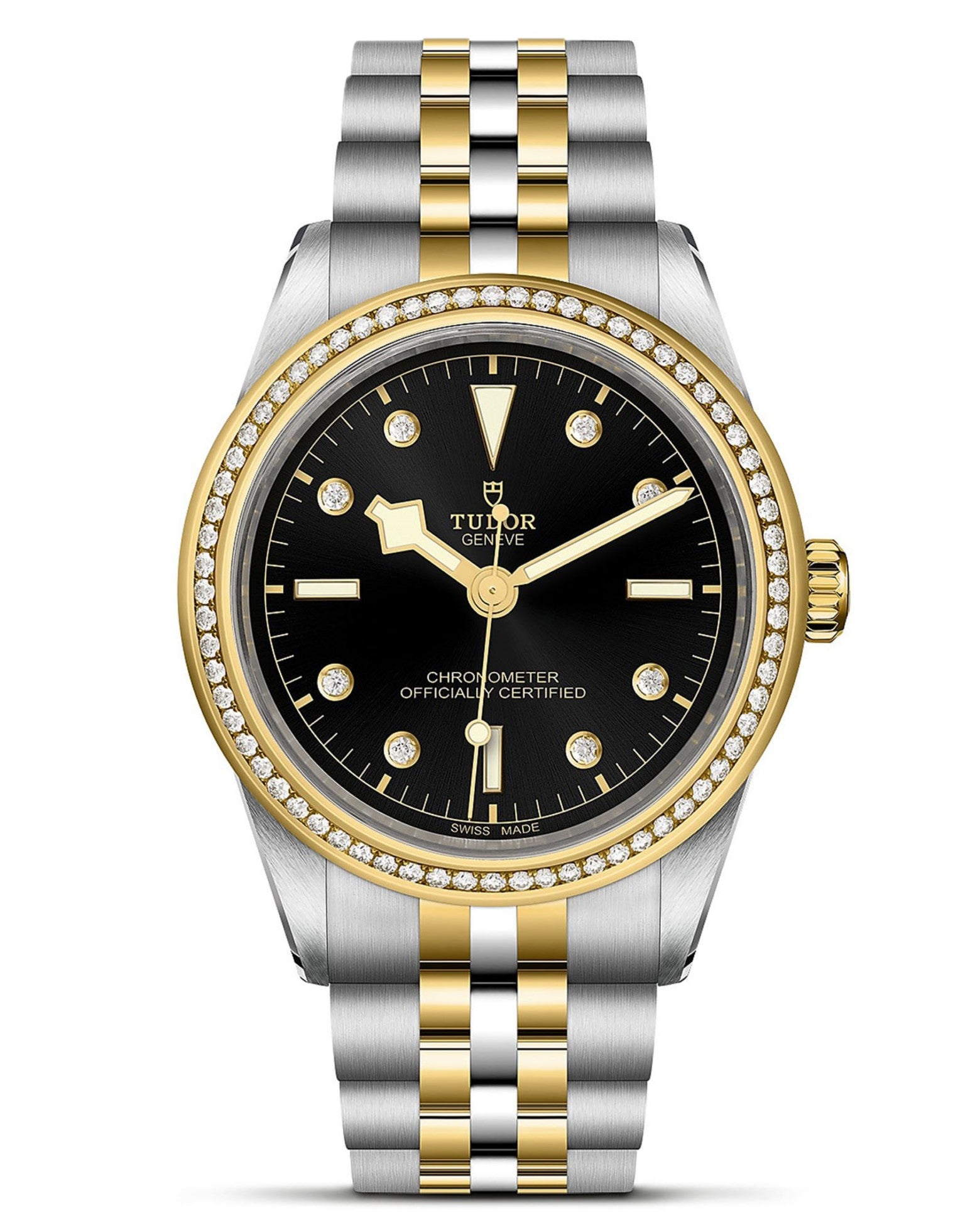 TUDOR Black Bay 39 S&G, Steel Case, Black Dial with Diamond Hour markers, Steel and Yellow Gold Bracelet