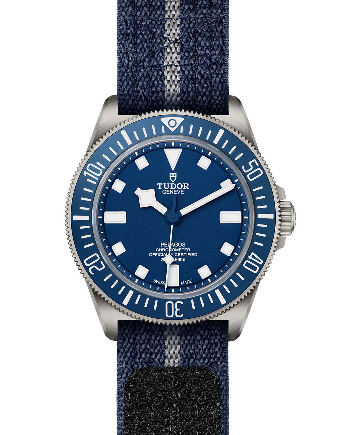 TUDOR Pelagos FXD 42mm, Titanium Case with Fixed Bracelet Bars, Blue Dial, Navy Blue Fabric Strap